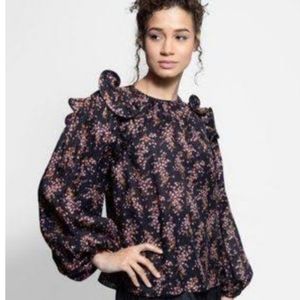 Ulla Johnson Medine Jet Floral Ruffle Top Sz 4 black coral